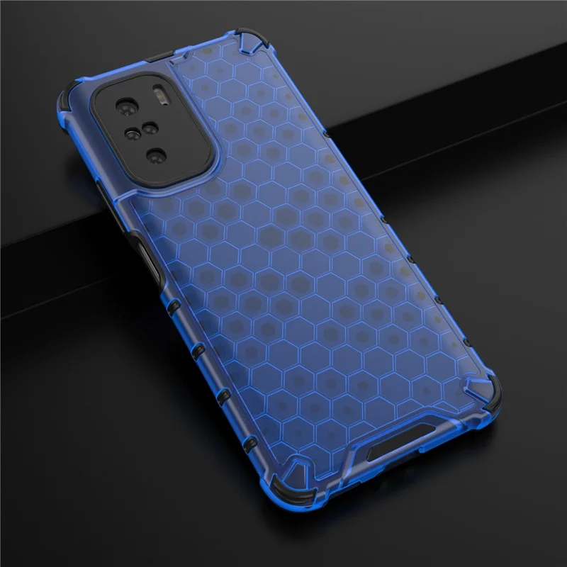 Honeycomb Pattern Shock-proof TPU + PC Combo Phone Case for Xiaomi Redmi K40/Redmi K40 Pro/Poco F3/Mi 11i - Blue