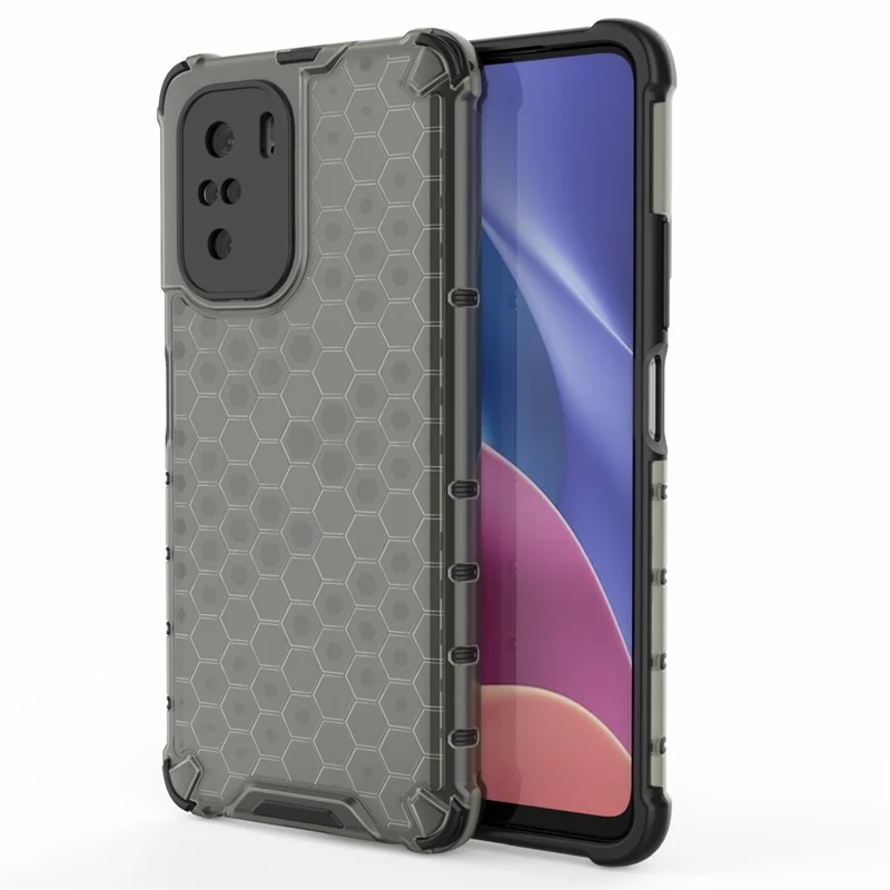 Honeycomb Pattern Shock-proof TPU + PC Combo Phone Case for Xiaomi Redmi K40/Redmi K40 Pro/Poco F3/Mi 11i - Black
