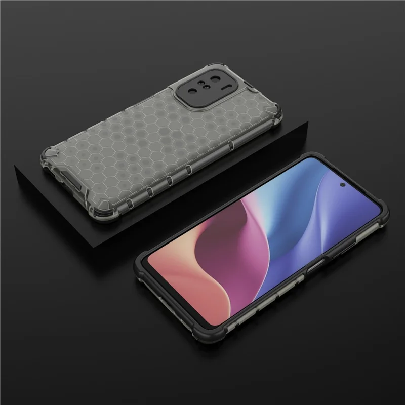 Honeycomb Pattern Shock-proof TPU + PC Combo Phone Case for Xiaomi Redmi K40/Redmi K40 Pro/Poco F3/Mi 11i - Black