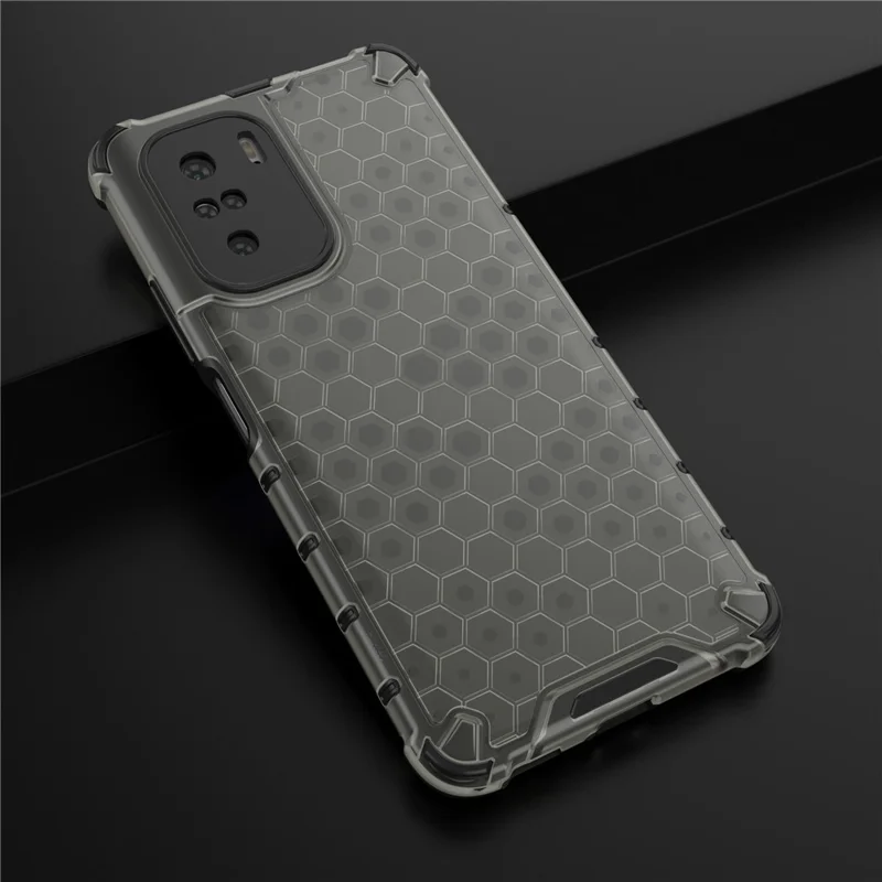 Honeycomb Pattern Shock-proof TPU + PC Combo Phone Case for Xiaomi Redmi K40/Redmi K40 Pro/Poco F3/Mi 11i - Black