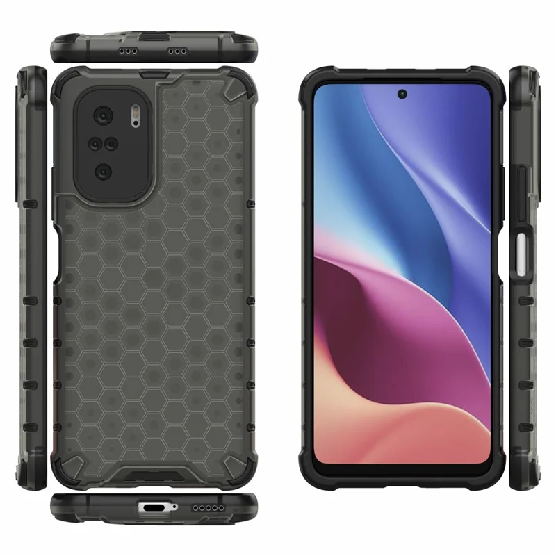 Honeycomb Pattern Shock-proof TPU + PC Combo Phone Case for Xiaomi Redmi K40/Redmi K40 Pro/Poco F3/Mi 11i - Black