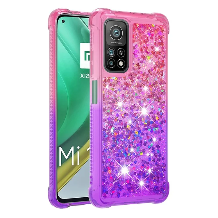 Paillettes di Paillette Shell di Protezione Del Telefono TPU Per Xiaomi Mi 10T Pro 5G / Xiaomi Mi 10T 5G - Pink+Purple
