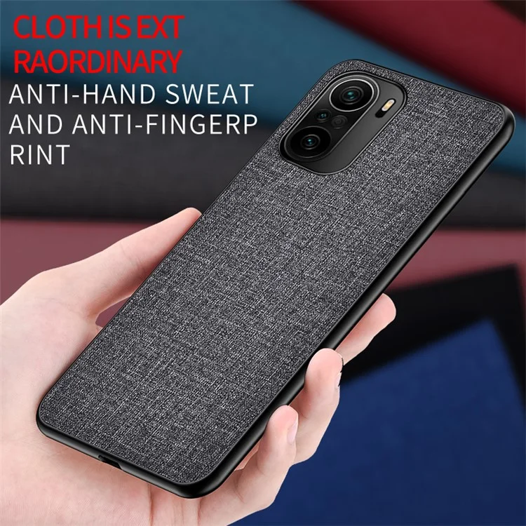 Cloth Coated TPU + PC Full Protection Hybrid Phone Cover Case for Xiaomi Redmi K40/K40 Pro/K40 Pro+/Mi 11i/Poco F3s - Black