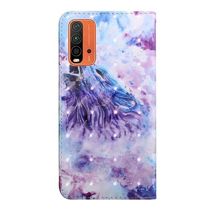 Modèle D'impression de Portefeuille pu le Cuir de Couverture de Téléphone Pour Xiaomi Redmi 9T / 9 Puissance / Remarque 9 4G (Qualcomm Snapdragon 662) - Loup Hurlant