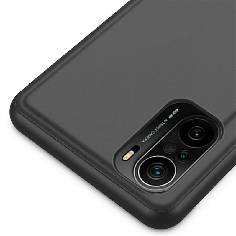 Voir la Fenêtre Miroir Électroplaté Case de Coquille en Cuir Avec Support Pour Xiaomi Redmi K40 / Redmi K40 Pro / Poco f3 / mi 11i - Argent