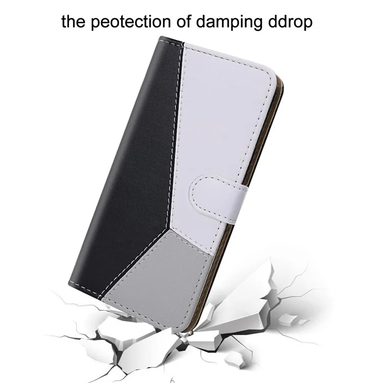 Portafoglio di Giunzione a Tre Colori Protettore PU Cettura PU Per Xiaomi Redmi 9T / Nota 9 4G (Qualcomm Snapdragon 662) / 9 Potere - Bianco/nero/grigio