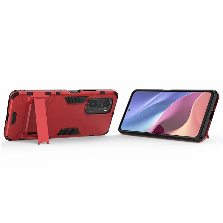 2 in 1 Kickstand Plastic + TPU Hybrid Phone Back Cover Case for Xiaomi Redmi K40/Redmi K40 Pro/Poco F3/Mi 11i - Red