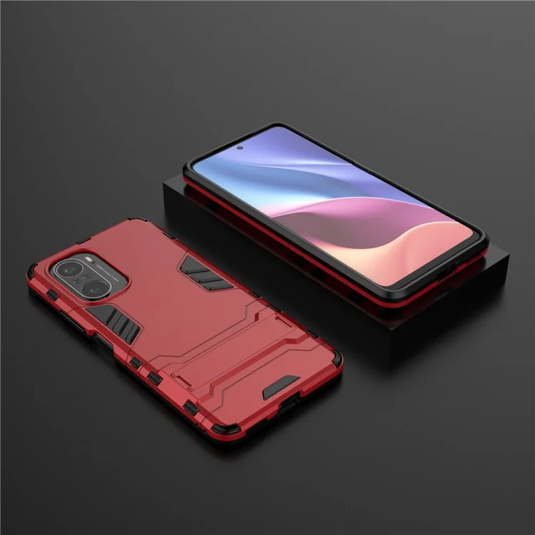 2 in 1 Kickstand Plastic + TPU Hybrid Phone Back Cover Case for Xiaomi Redmi K40/Redmi K40 Pro/Poco F3/Mi 11i - Red