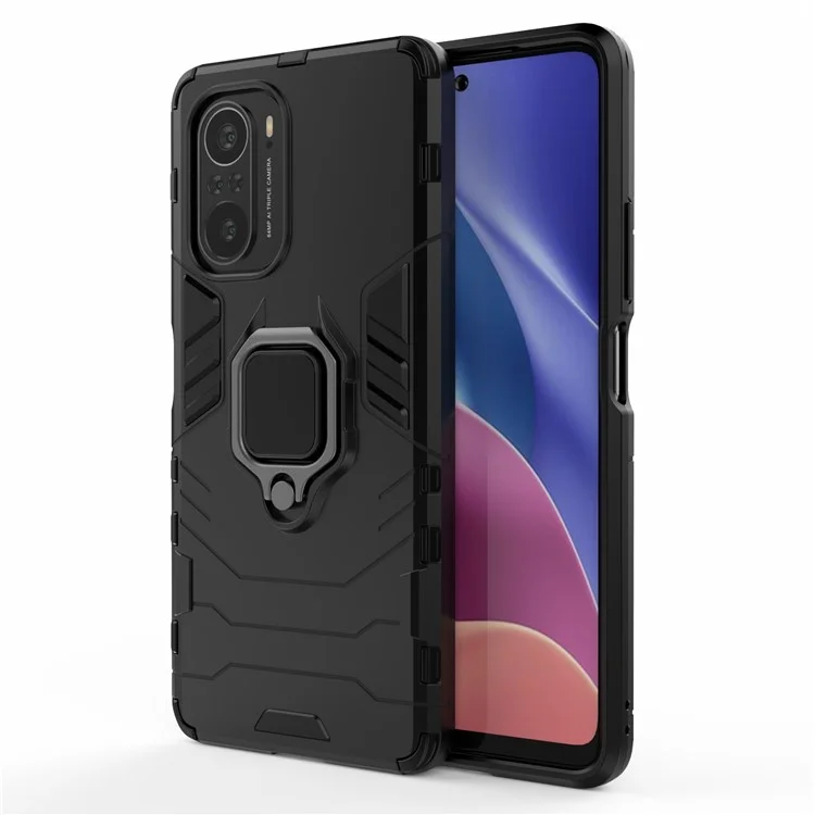 PC + TPU Combinación Del Anillo de Dedos Case Híbrido de Patada Para Xiaomi Redmi K40 Pro / Redmi K40 / Redmi K40 Pro+ / Mi 11i / Poco F3 - Negro