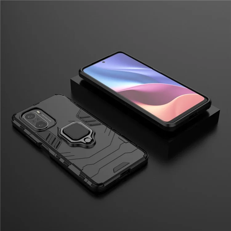 PC + TPU Combination Finger Ring Holder Kickstand Hybrid Case for Xiaomi Redmi K40 Pro / Redmi K40 / Redmi K40 Pro+ / Mi 11i / Poco F3 - Black