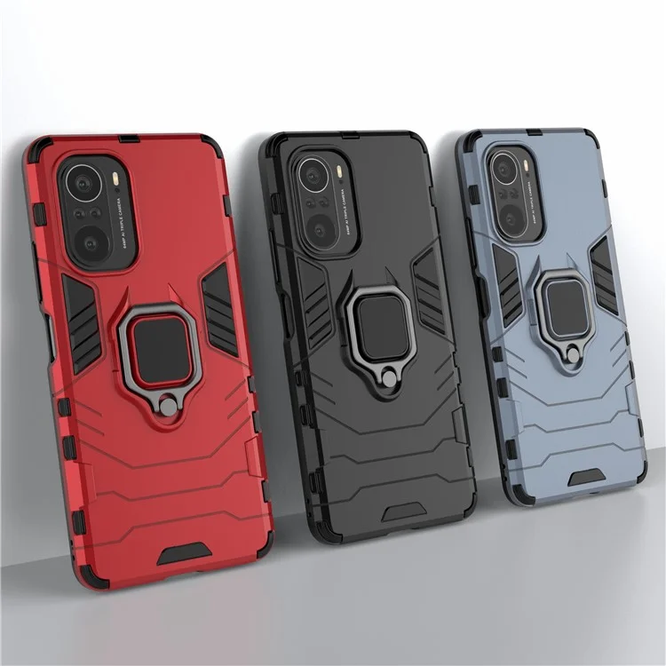 PC + TPU Combinación Del Anillo de Dedos Case Híbrido de Patada Para Xiaomi Redmi K40 Pro / Redmi K40 / Redmi K40 Pro+ / Mi 11i / Poco F3 - Negro