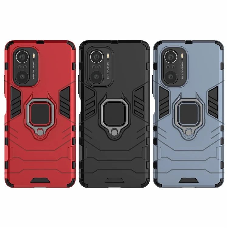 PC + TPU Combinación Del Anillo de Dedos Case Híbrido de Patada Para Xiaomi Redmi K40 Pro / Redmi K40 / Redmi K40 Pro+ / Mi 11i / Poco F3 - Negro