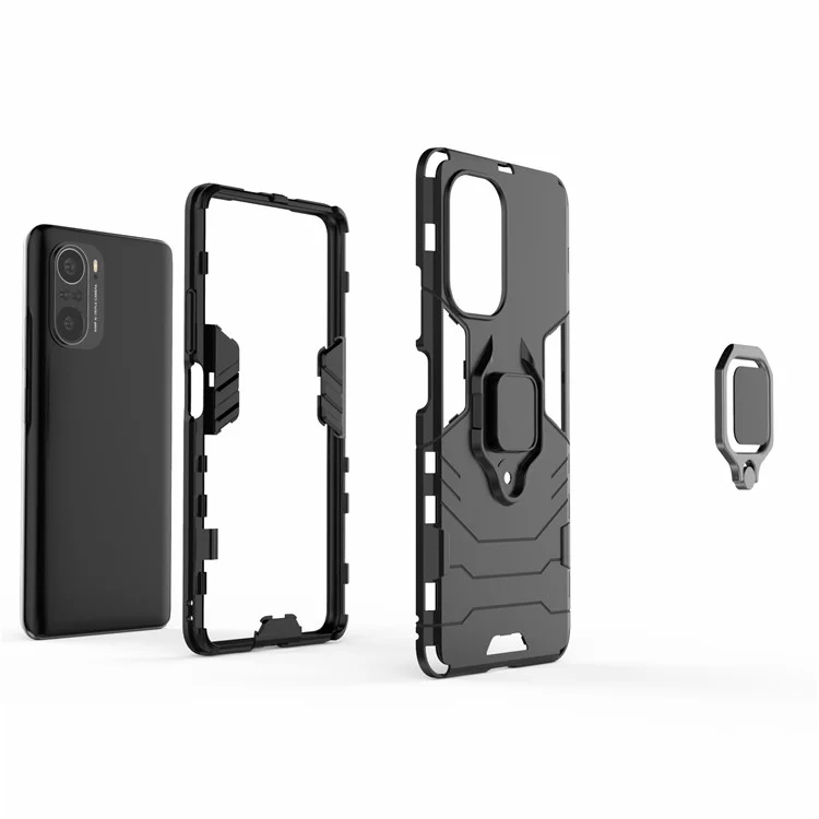 PC + TPU Combinación Del Anillo de Dedos Case Híbrido de Patada Para Xiaomi Redmi K40 Pro / Redmi K40 / Redmi K40 Pro+ / Mi 11i / Poco F3 - Negro