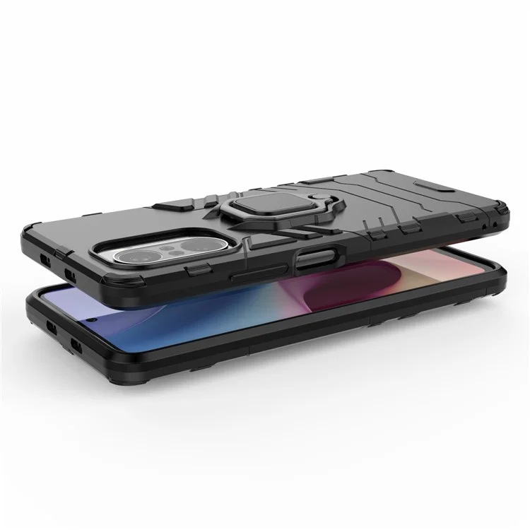 PC + TPU Combination Finger Ring Holder Kickstand Hybrid Case for Xiaomi Redmi K40 Pro / Redmi K40 / Redmi K40 Pro+ / Mi 11i / Poco F3 - Black