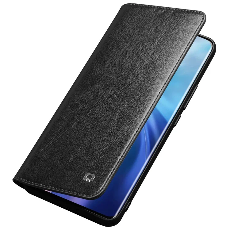 Étui folio en cuir véritable Qialino pour Xiaomi Mi 11, étui portefeuille avec support pliable - Noir