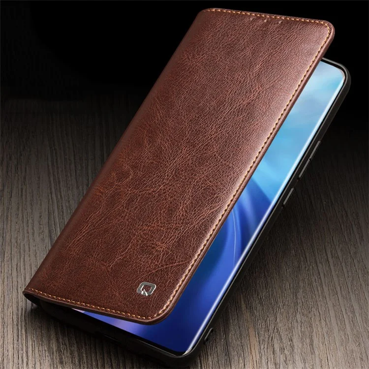 QIALINO Folio Flip Genuine Leather Case for Xiaomi Mi 11, Foldable Stand Wallet Phone Cover - Brown