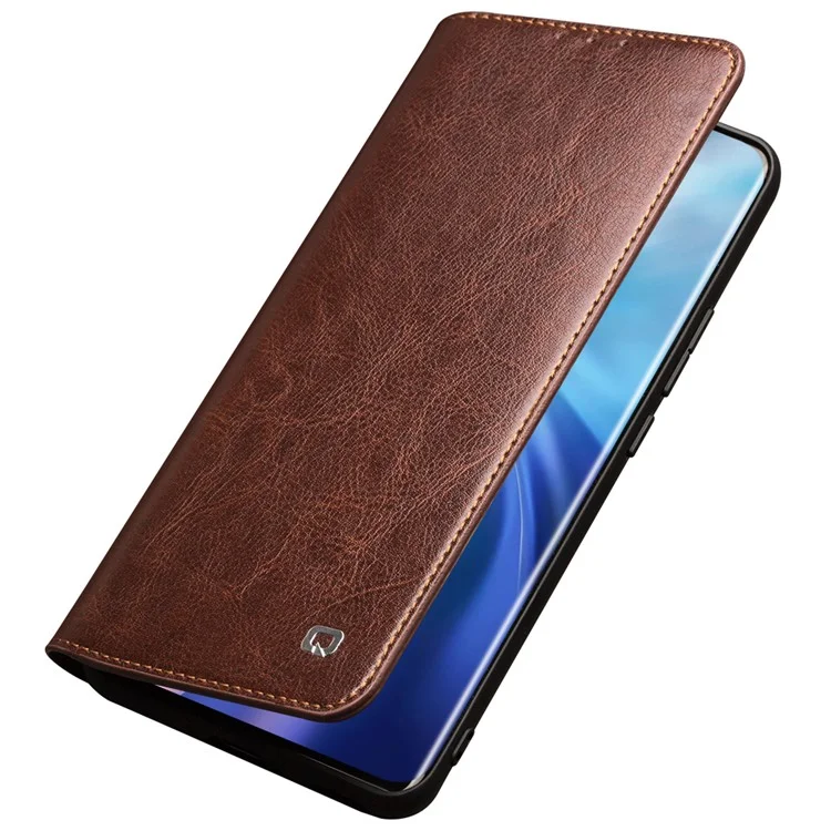 QIALINO Folio Flip Genuine Leather Case for Xiaomi Mi 11, Foldable Stand Wallet Phone Cover - Brown