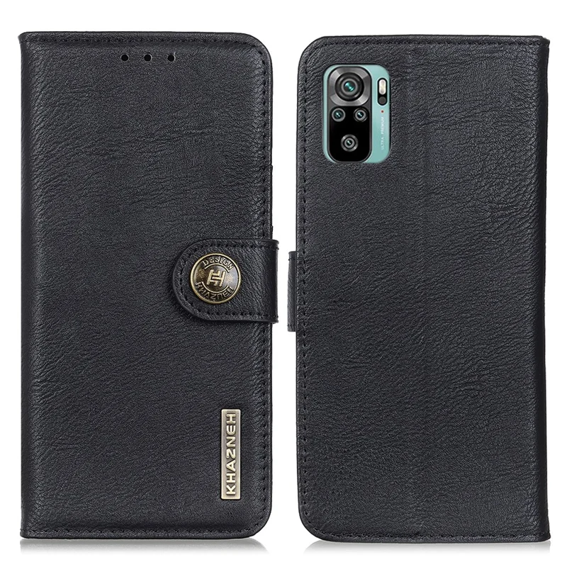 Capa de Telemóvel em Pele KHAZNEH com Fecho Magnético, Carteira e Suporte para Xiaomi Poco M5s 4G / Redmi Note 10 4G / Note 10S 4G - Preto