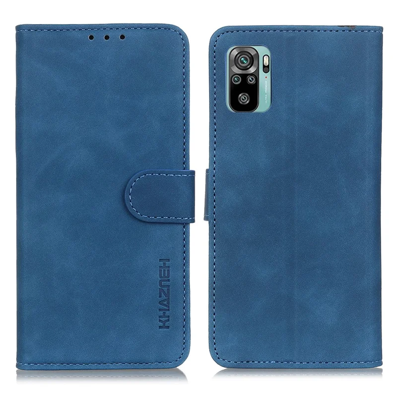 KHAZNEH Wallet Design Retro Style Folio Flip PU Leather Case Shell for Xiaomi Poco M5s 4G / Redmi Note 10 4G / Note 10S 4G - Blue