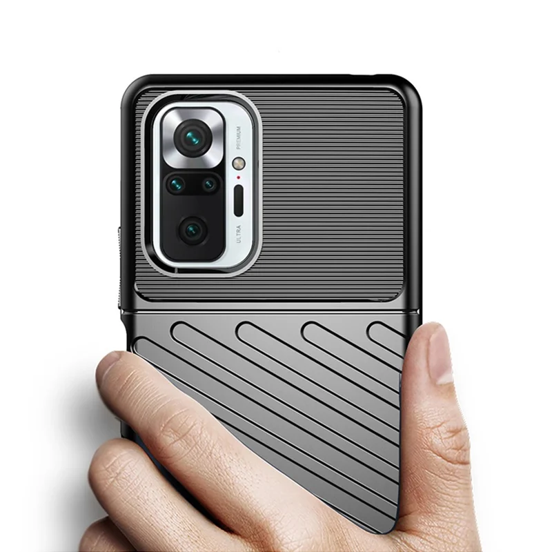 سلسلة ثاندر، غطاء هاتف من مادة البولي يوريثان الحراري بنسيج مموّج لهاتف شاومي ريدمي نوت 10 برو / نوت 10 برو ماكس - أسود