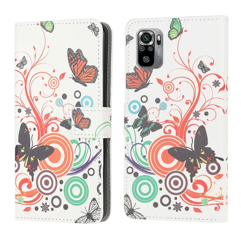 Pattern Printing Leather Protective Cover Wallet Stand Phone Shell for Xiaomi Poco M5s 4G / Redmi Note 10 4G / Note 10S 4G - Butterfly