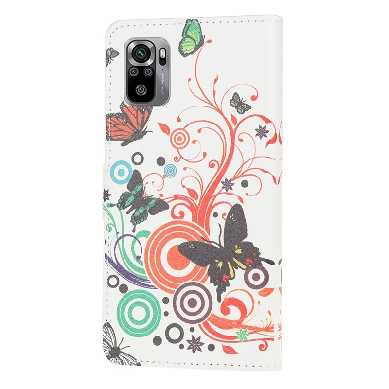 Pattern Printing Leather Protective Cover Wallet Stand Phone Shell for Xiaomi Poco M5s 4G / Redmi Note 10 4G / Note 10S 4G - Butterfly