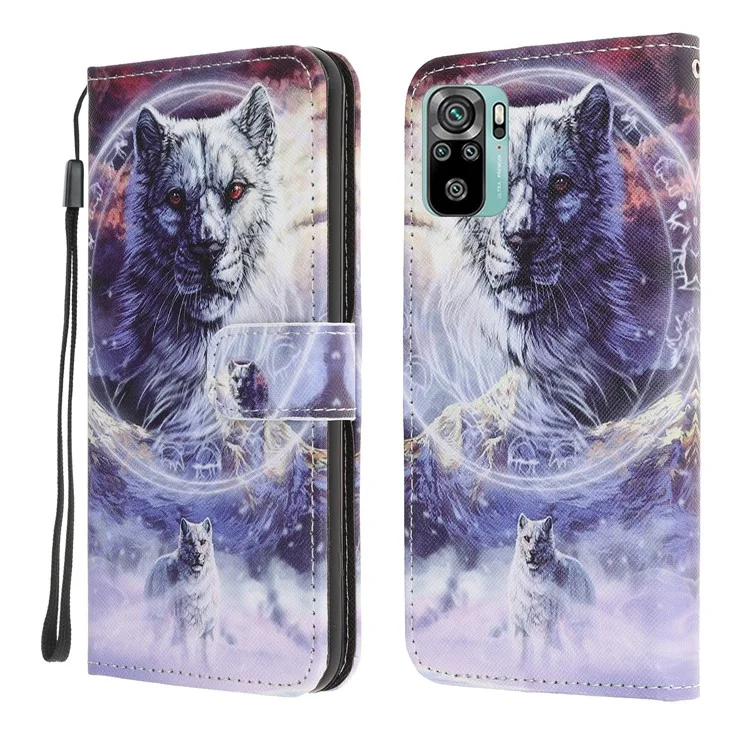 3D Pattern Printing Cross Texture Leather Wallet Stand Case Shell for Xiaomi Poco M5s 4G / Redmi Note 10 4G / Note 10S 4G - Wolf