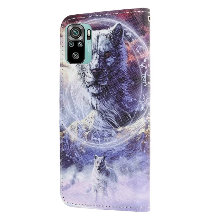 3D Pattern Printing Cross Texture Leather Wallet Stand Case Shell for Xiaomi Poco M5s 4G / Redmi Note 10 4G / Note 10S 4G - Wolf