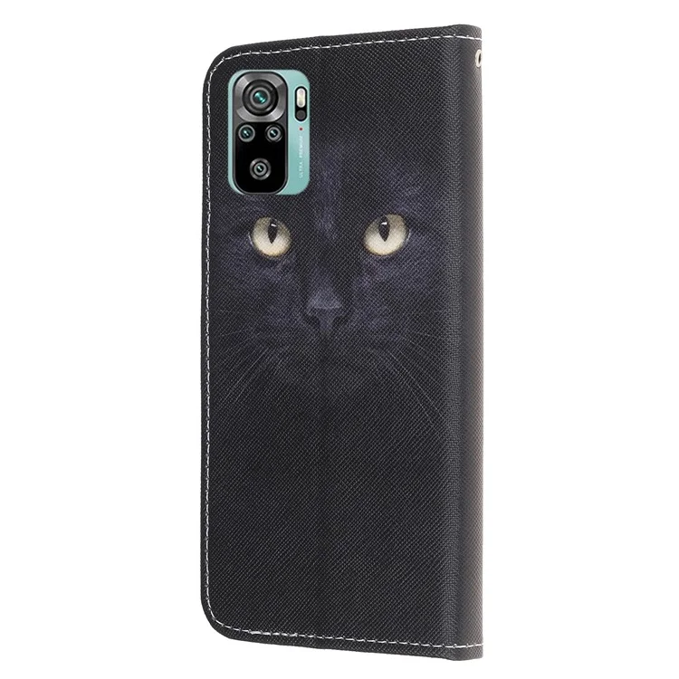 3D Pattern Printing Cross Texture Leather Wallet Stand Case Shell for Xiaomi Poco M5s 4G / Redmi Note 10 4G / Note 10S 4G - Cat Eyes