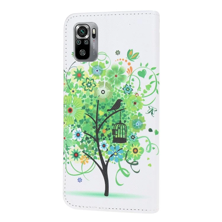 Motif Imprimer Texture Croix en Cuir Portefeuille de Support de Support Pour Xiaomi Redmi Note 10 4G / Note 10S - Arbre Vert