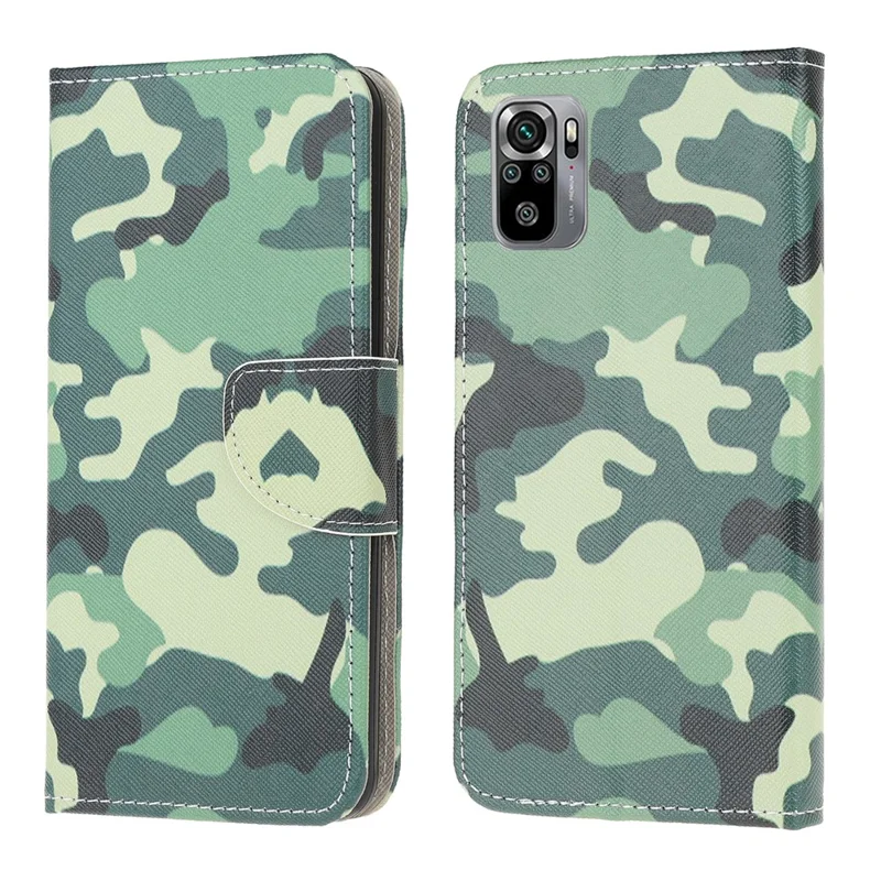 Funda de Cuero con Textura Cruzada y Estampado de Camuflaje con Soporte y Carcasa para Xiaomi Poco M5s 4G / Redmi Note 10 4G / Note 10S 4G - Camuflaje