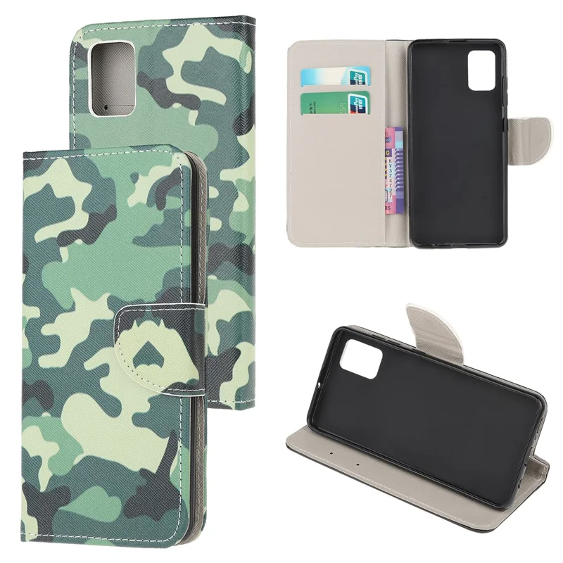 Funda de Cuero con Textura Cruzada y Estampado de Camuflaje con Soporte y Carcasa para Xiaomi Poco M5s 4G / Redmi Note 10 4G / Note 10S 4G - Camuflaje