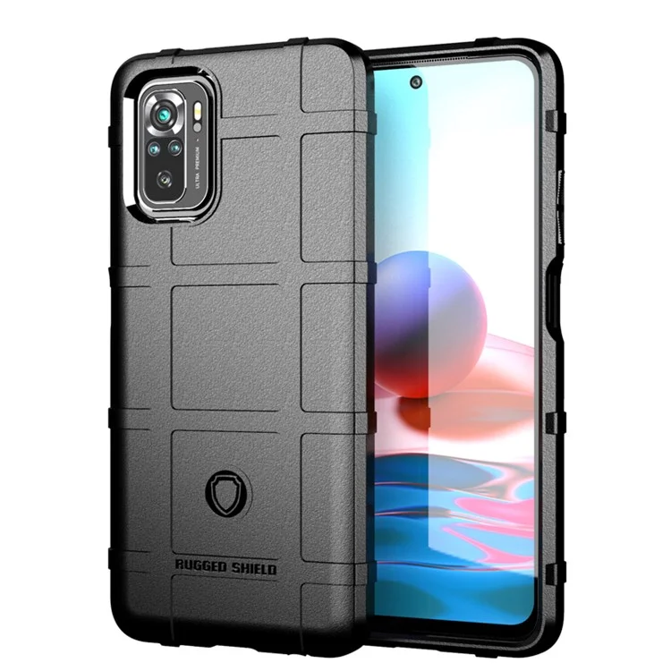 For Xiaomi Poco M5s 4G / Redmi Note 10 4G / Note 10S 4G Shock-Absorbed Rugged Square Grid Skin TPU Back Case - Black