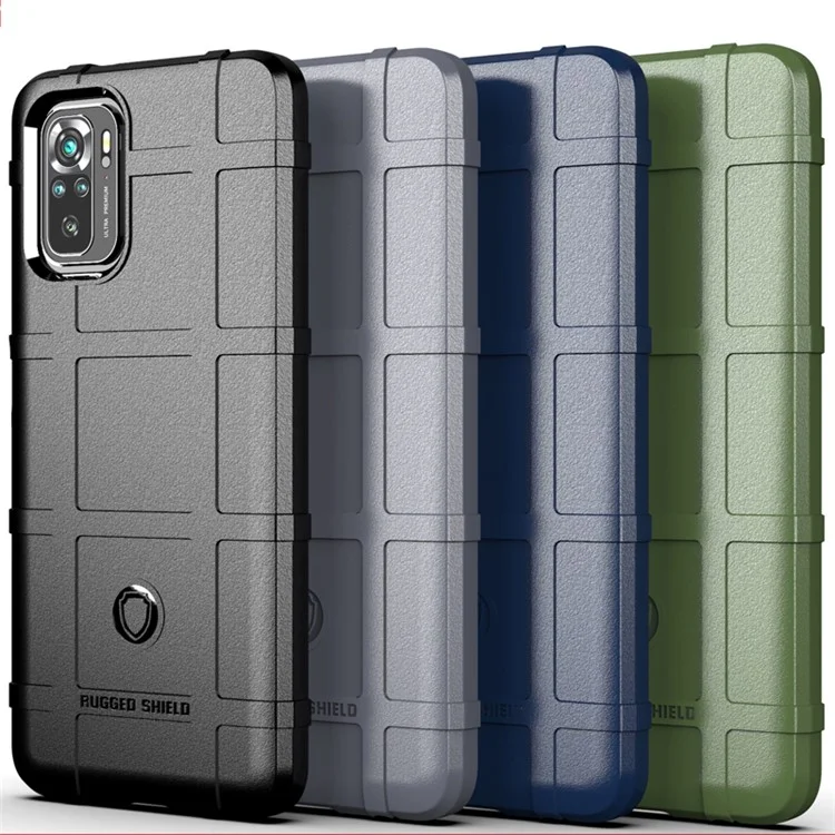 For Xiaomi Poco M5s 4G / Redmi Note 10 4G / Note 10S 4G Shock-Absorbed Rugged Square Grid Skin TPU Back Case - Black