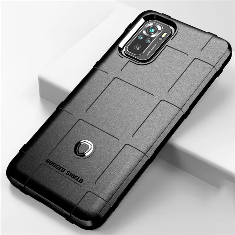 For Xiaomi Poco M5s 4G / Redmi Note 10 4G / Note 10S 4G Shock-Absorbed Rugged Square Grid Skin TPU Back Case - Black