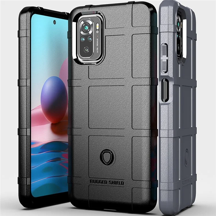 For Xiaomi Poco M5s 4G / Redmi Note 10 4G / Note 10S 4G Shock-Absorbed Rugged Square Grid Skin TPU Back Case - Black