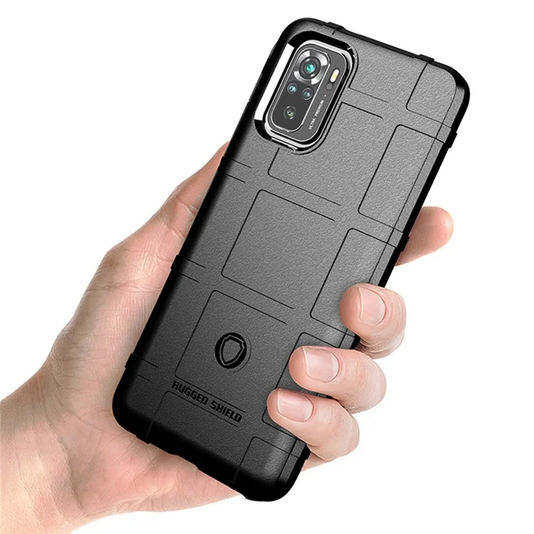 For Xiaomi Poco M5s 4G / Redmi Note 10 4G / Note 10S 4G Shock-Absorbed Rugged Square Grid Skin TPU Back Case - Black