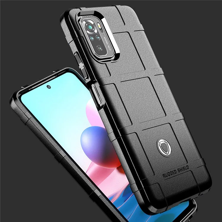 For Xiaomi Poco M5s 4G / Redmi Note 10 4G / Note 10S 4G Shock-Absorbed Rugged Square Grid Skin TPU Back Case - Black