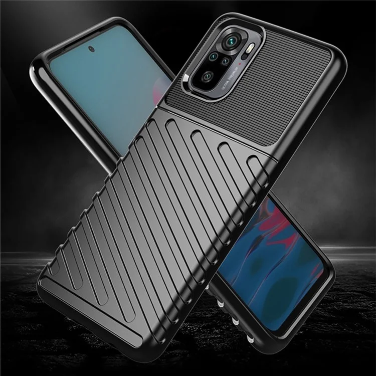 Thunder Series Thickened Twill Texture Soft TPU Phone Cover for Xiaomi Poco M5s 4G / Redmi Note 10 4G / Note 10S 4G - Black