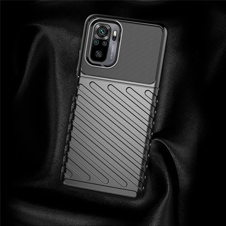 Thunder Series Thickened Twill Texture Soft TPU Phone Cover for Xiaomi Poco M5s 4G / Redmi Note 10 4G / Note 10S 4G - Black