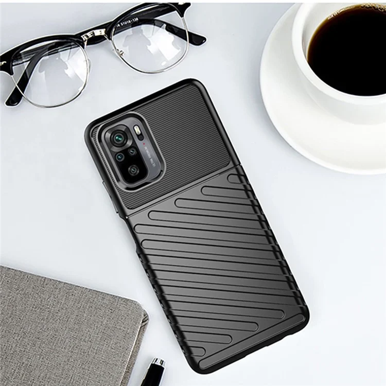 Thunder Series Thickened Twill Texture Soft TPU Phone Cover for Xiaomi Poco M5s 4G / Redmi Note 10 4G / Note 10S 4G - Black