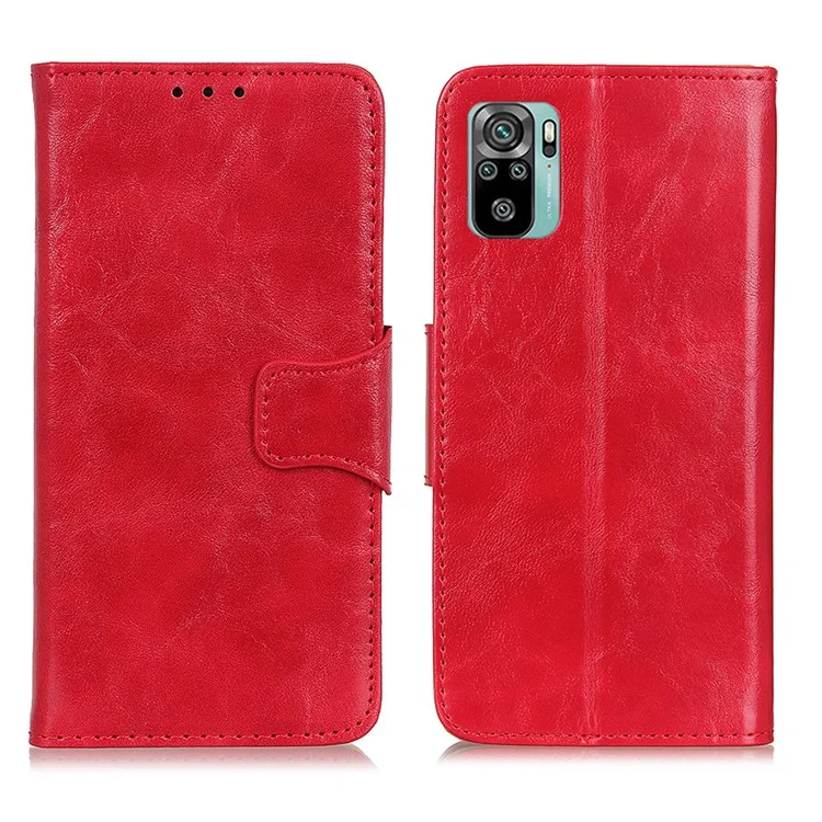 Crazy Horse Texture Folio Flip Wallet Design PU Leather Stand Protector Cover para Xiaomi Poco M5s 4G / Redmi Note 10 4G / Note 10S 4G - Rojo
