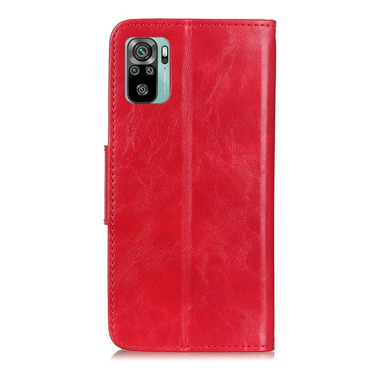 Crazy Horse Texture Folio Flip Wallet Design PU Leather Stand Protector Cover para Xiaomi Poco M5s 4G / Redmi Note 10 4G / Note 10S 4G - Rojo