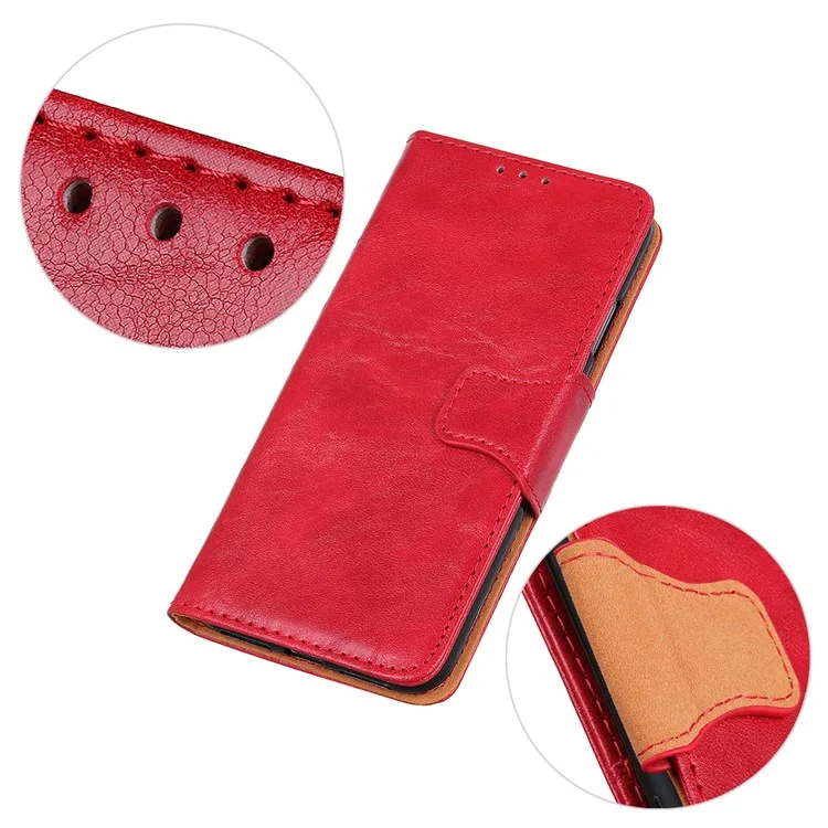 Crazy Horse Texture Folio Flip Wallet Design PU Leather Stand Protector Cover para Xiaomi Poco M5s 4G / Redmi Note 10 4G / Note 10S 4G - Rojo