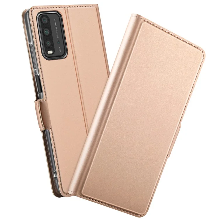 PU Leather Auto-absorbed Phone Casing for Xiaomi Redmi 9T / 9 Power / Note 9 4G - Gold