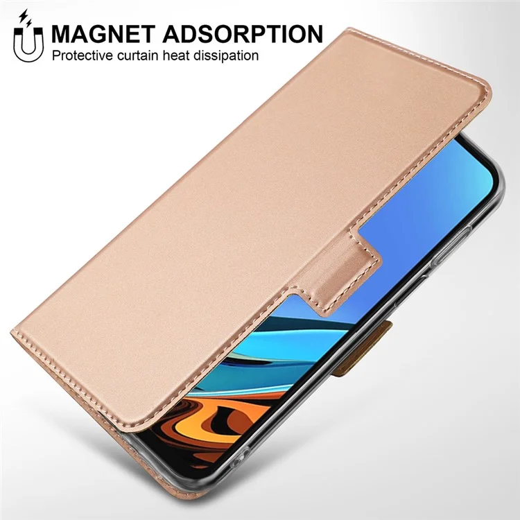 PU Leather Auto-absorbed Phone Casing for Xiaomi Redmi 9T / 9 Power / Note 9 4G - Gold