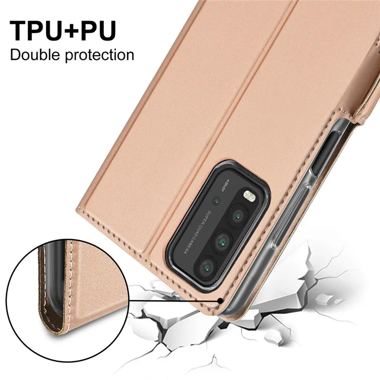 PU Leather Auto-absorbed Phone Casing for Xiaomi Redmi 9T / 9 Power / Note 9 4G - Gold