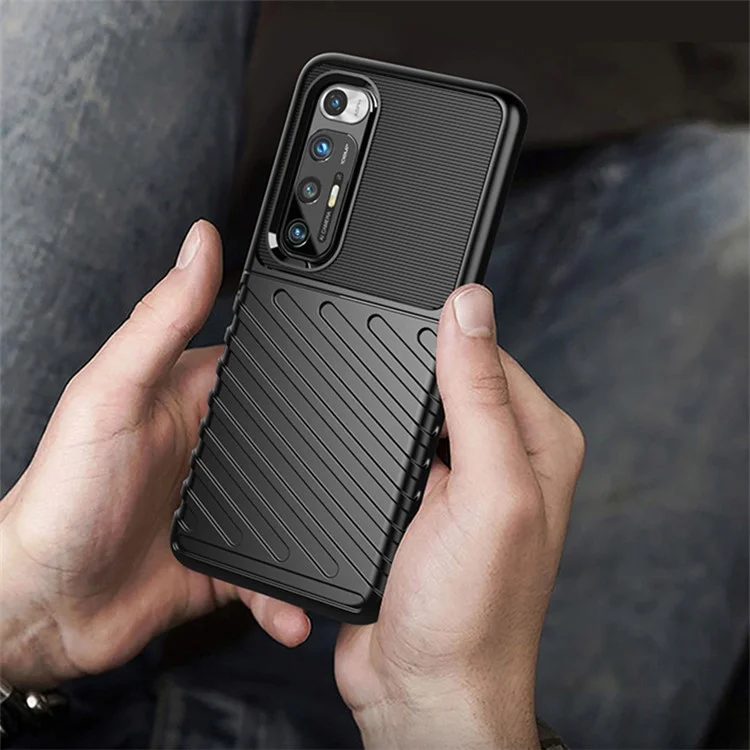 Estuche de Teléfono TPU de Textura de la Serie Thunder Para Xiaomi Mi 10s - Negro