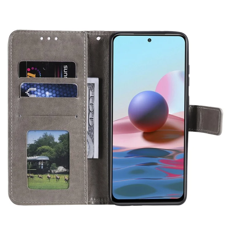Étui en cuir à motif mandala fleuri avec sangle pour Xiaomi Poco M5s 4G / Redmi Note 10 4G / Note 10S 4G - Gris