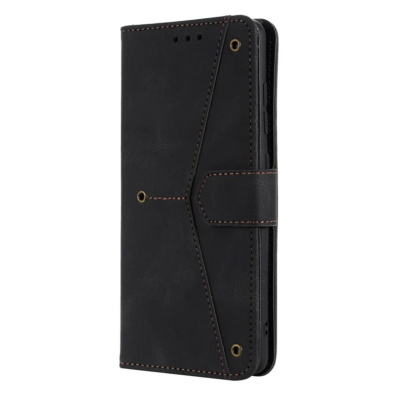 غطاء واقي من الجلد مزدوج القطعة بتصميم أنيق مع دبابيس تزيين لجهاز Xiaomi Poco M5s 4G / Redmi Note 10 4G / Note 10S 4G - أسود